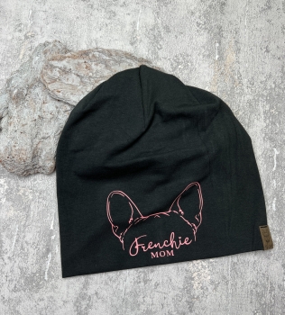 Beanie Mütze Frenchie Mom Schwarz / Altrosa